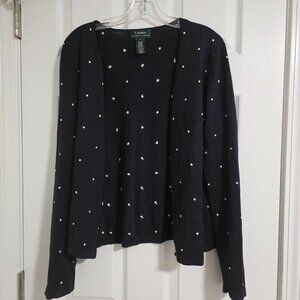 Lauren Ralph Lauren Womens Cardigan Sweater Large Polka Dot Silk Blue